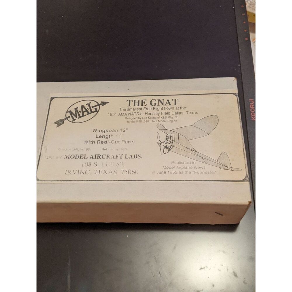 Vintage MAL Model Aircraft Labs The Gnat Balsa Wood Airplane Kit 1990